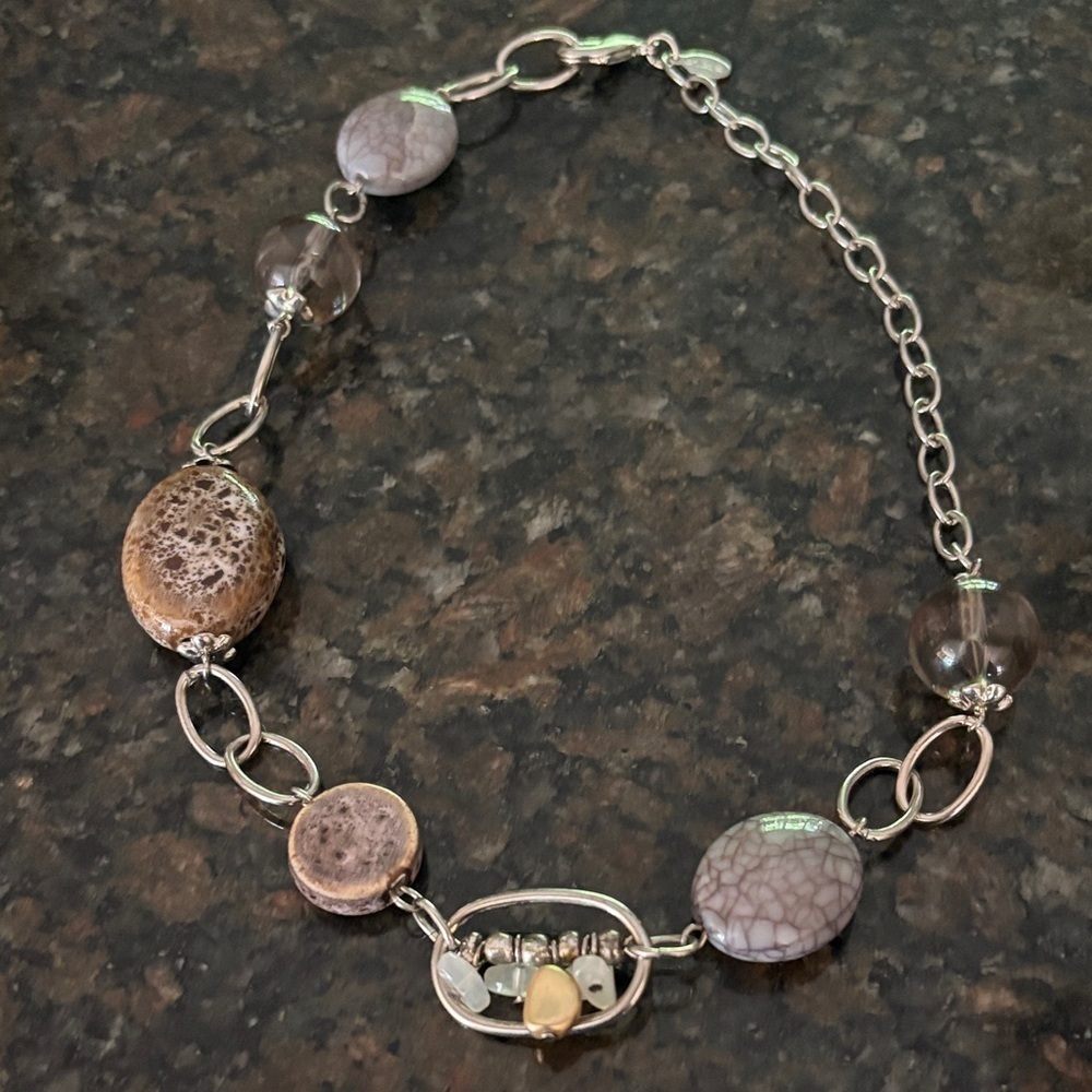 Chico's Silver and Brown Stone Necklace